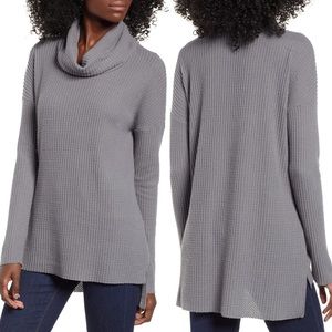BP Funnel Neck Waffle Knit Long Sleeve Top Sweater
